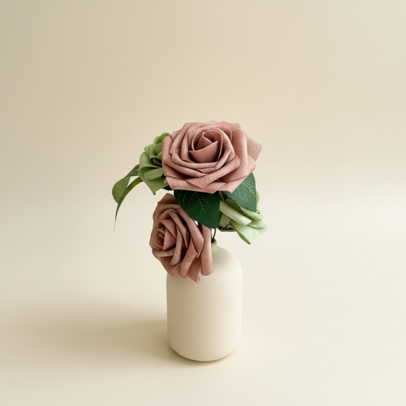 Dusty rose arrangement with cream background