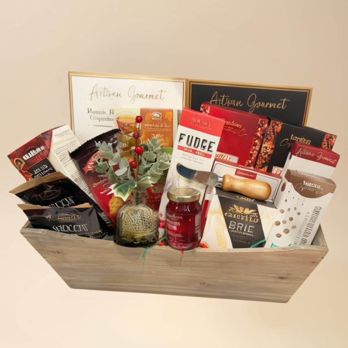 The Fireside Feast Gourmet Gift Crate - Cream Studio Background