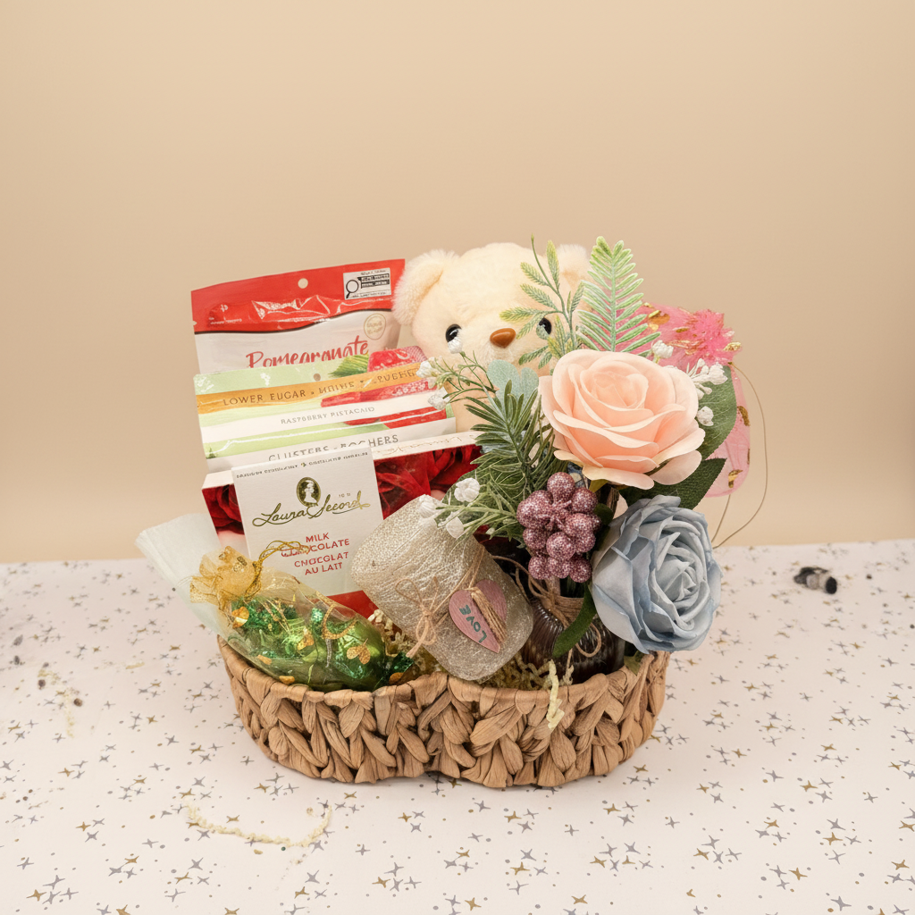 Valentine Gift Basket - Neutral Cream Background