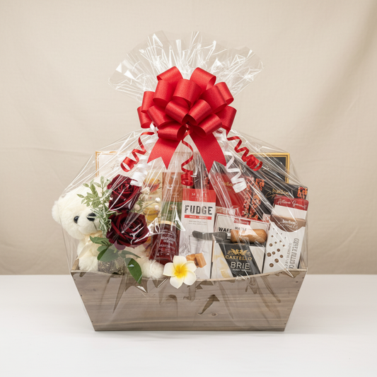 Valentine Love and Feast Gift Basket - Square with Neutral Background